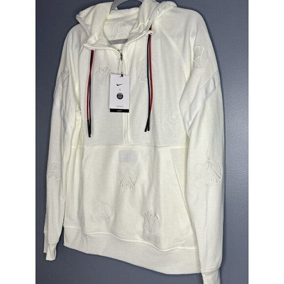 Nike x Paris Saint-Germain 1/2 Zip Men M Sail/White DX5690-133 PSG Hoodie Soccer - Picture 1 of 16